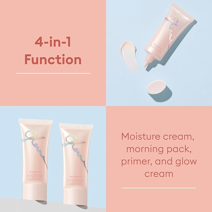 MISSHA Glow Skin Balm 0.68 fl oz/ 20ml, 4-in-1 Primer, Moisturizing Cream, Morning Pack, Luminizing Cream for a Flawless Natural Glow Glass Skin