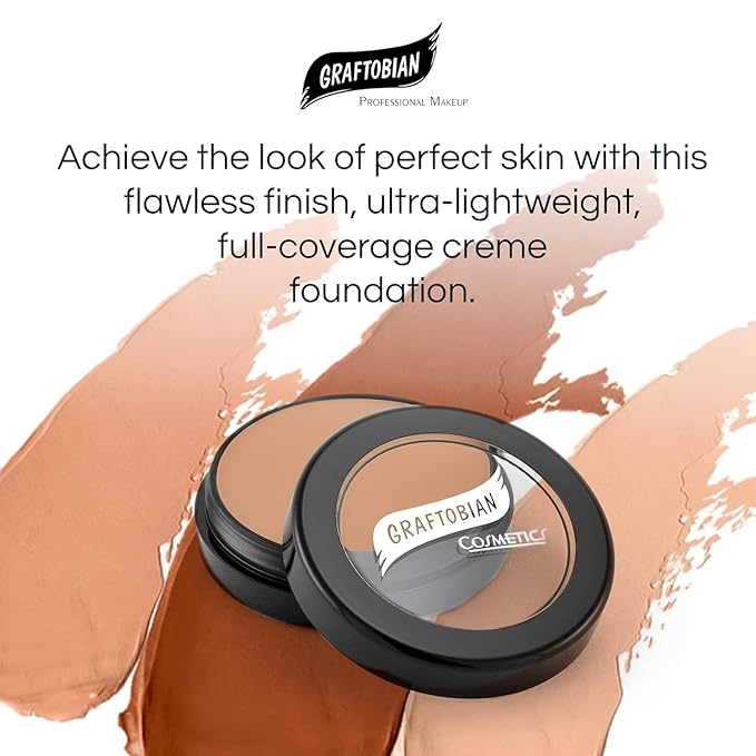 Graftobian HD Glamour Crème Foundation 1/2oz, Weightless Full Coverage Makeup, 65 Inclusive Shades, For All Skin Types, Natural or Full-Glam Looks, For Professionals and Beginners (Cappuccino)