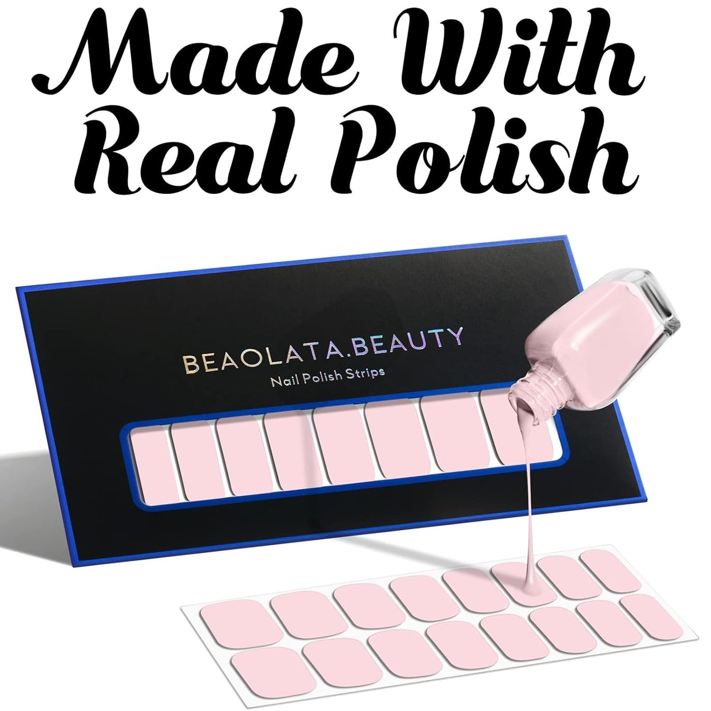 Nail Polish Strips, 32PCS Salon Quality Wraps, Long Lasting Gel Nail Stickers for Women Easy Apply& Remove (Bubble Light Pink)