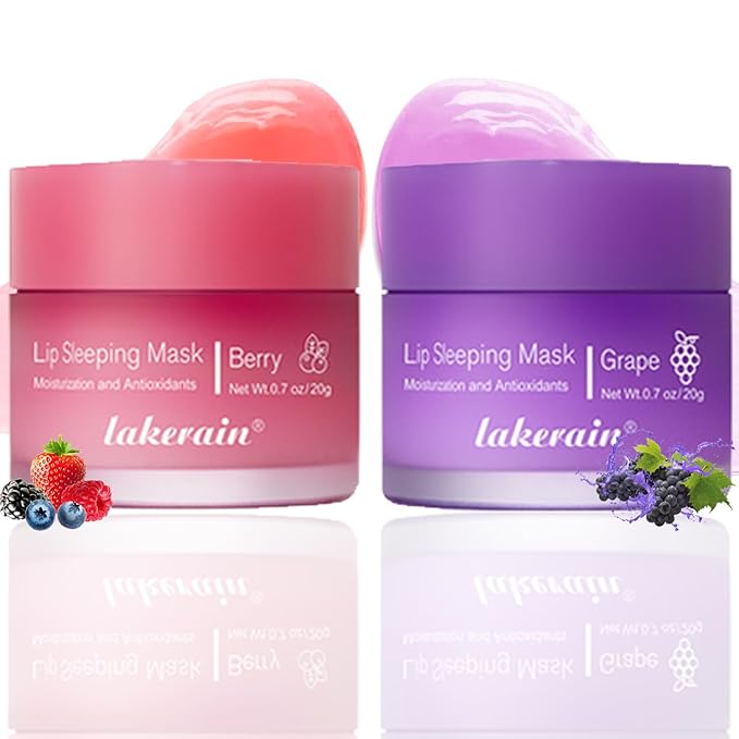 2PCS Lip Sleeping Mask, Lip Mask Overnight, Moisture & Lip Plumper Lip Wrinkles, Repair Lip Balm Prevention Dry and Cracked Lip Scrubs Exfoliato Smoothing Dry Lip Mask (Berry + Grape)