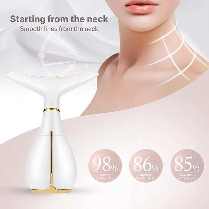 Ms.W 3-in-1 Beauty Massager for Face and Neck, Facial Massager with Heat, Vibration and Led, Electric Face Massager for Skin Improve, Smooth, Firm