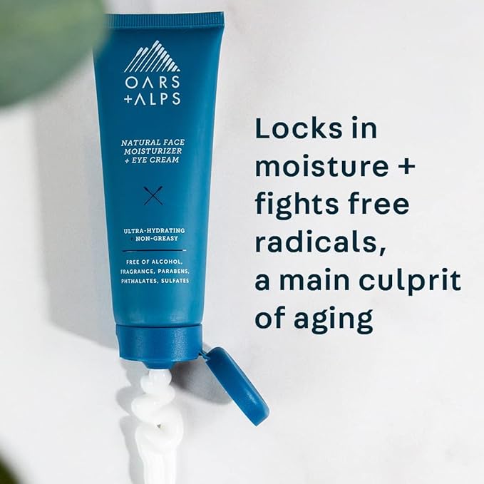 Oars + Alps Face Moisturizer and Eye Cream, Dermatologist Tested Skin Care Infused with Aloe Leaf Juice and Vitamin E, TSA Friendly, 2.5 Fl Oz, 2 Pack