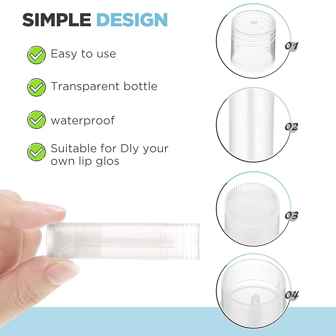 50 Pcs Lip Balm Containers Tubes Empty 3/16 oz Clear Lip Tubes and Shrink Wrap, Lip Gloss Tubes Lip Balm Containers with White Caps Twist Tubes for making Gifts, Travel