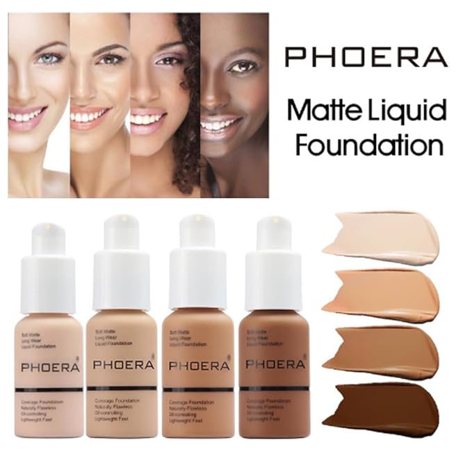 2Pcs Liquid Foundation Full Coverage 24HR Matte Oil Control Concealer 30ml (Nude & Buff Beige) with Kabuki Foundation Brush Flat Top (1pcs-109)
