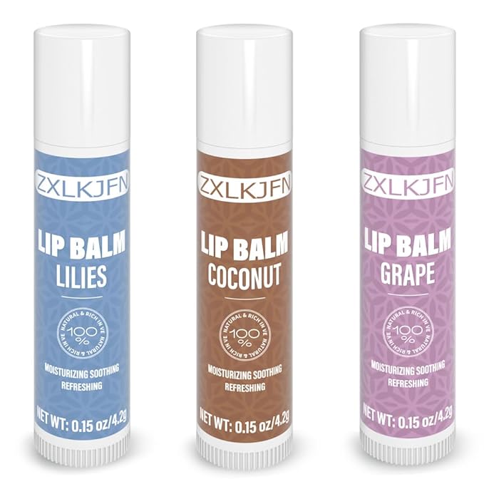 Organic Lip Balm Set - 3 Flavors - 100% Natural Moisturizer for Cracked & Dry Lips Smooth and Supple Lips - Non-GMO