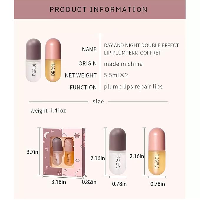 2 Pcs Lip Plumper, Natural Lip Plumper and Lip Care Serum,Lip Plumper set (Day& Night)