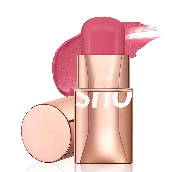 Cream Blush Stick for Cheeks Makeup, Waterproof Face Blush Stick Multi-Use Lip and Cheek Tint, Matte Finish Easy to Blend Lightweight Natural Cream Blusher Makeup for All Skin Tones-Cherry Pink