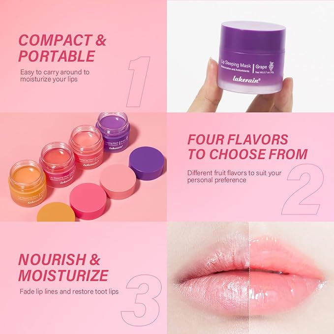 Sleeping Lip Mask, Long-Lasting Nourish & Hydrate Lip Mask, Lip Balm, Lip Oil, Lip Skin Care, Hydrating, Moisturizing Lip Lines Night Sleep Care Lip Anti-chapped Lip Cream (04# Grape)