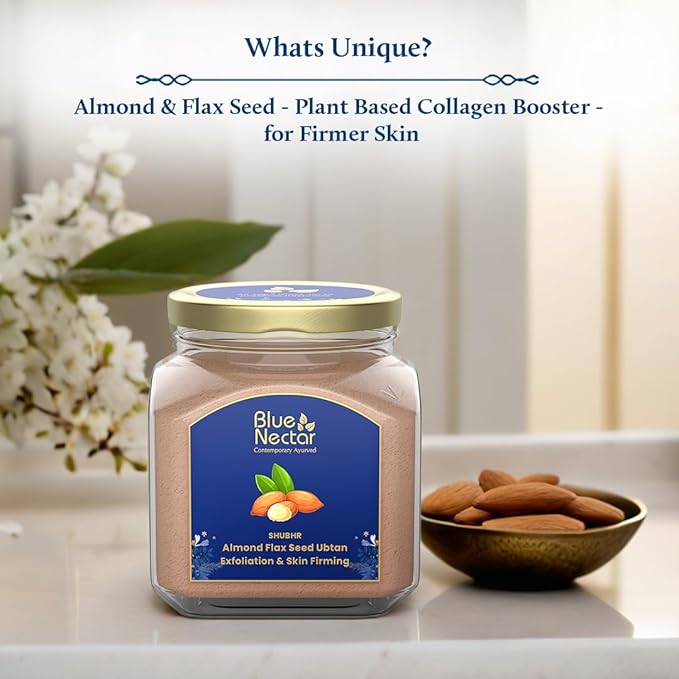 Blue Nectar Almond Ubtan Powder Face Pack for Anti-Aging and Firming | Natural Exfoliator for Face with Multani Mitti Powder (3.5 Oz, 12 Herbs)