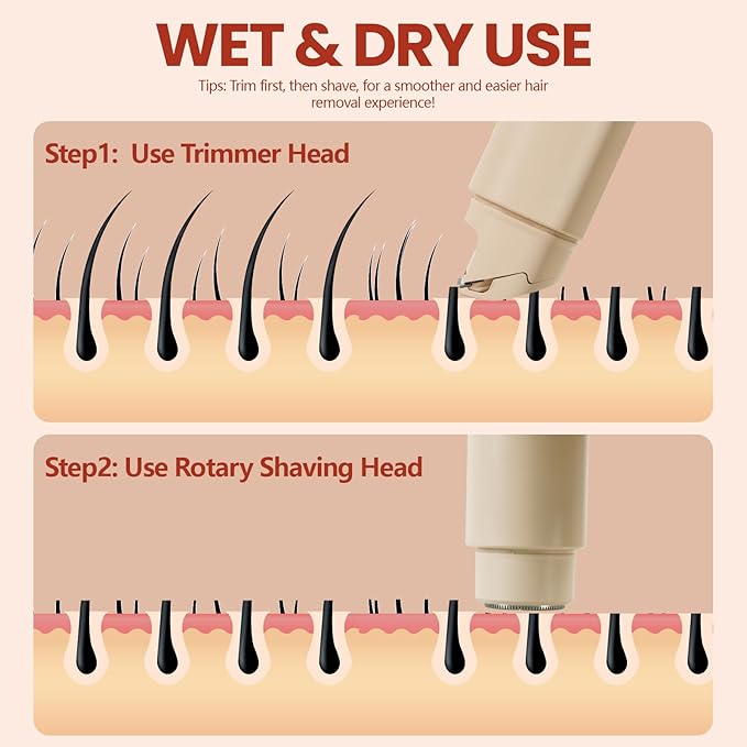 Dermave Bikini Shaver - Electric Bikini Trimmer for Women, 2-in-1 Womens Electric Razor, Dual Head Shaver (Beige)