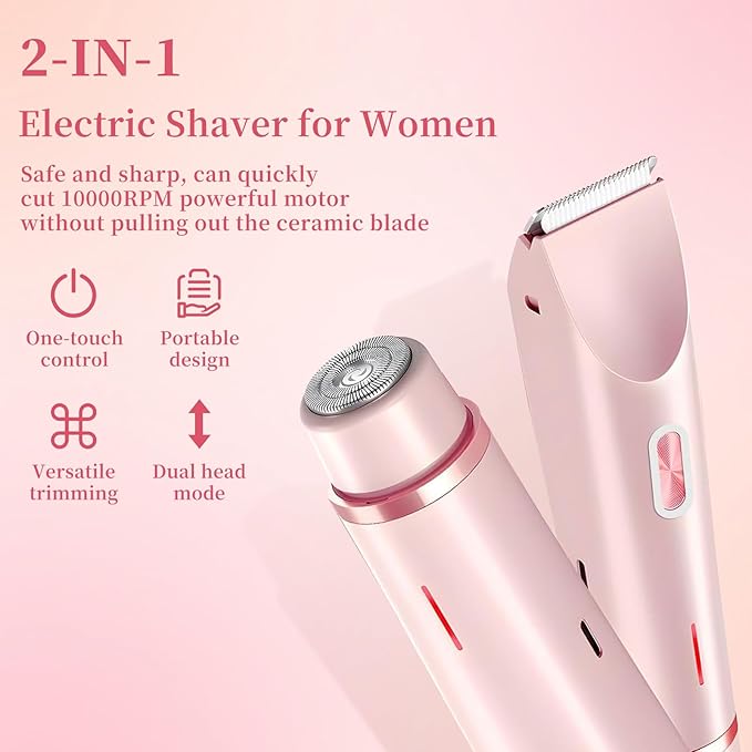 QNHMPW Bikini Trimmer for Women,Electric Razors for Women,2-in-1 Dual Head Shaver- Wet/Dry Shaver Groomer, Waterproof Hygiene Razor Used for Face, Underarm, Leg, Bikini Area(Purple)