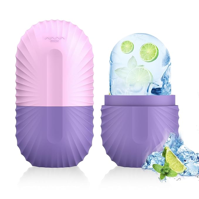 Ice Roller for Face and Eye, Silicone Ice Facial Roller Ice Holder, Face Ice Mold Skin Care, Face Icers Reusable Ice Cube Roller for Shrink Pores Anti Wrinkle Reduce Puffiness, Purple
