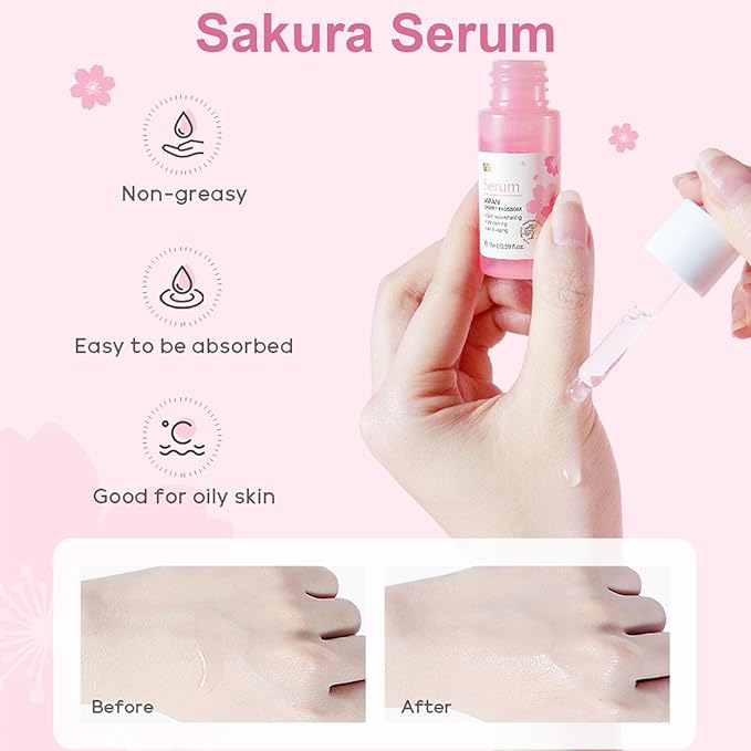 Sakura Skin Care Set, Face Care Sets for Women, 5Pcs Face Moisturizer Set Include Sakura Cream, Sakura Cleanser, Sakura Serum, Sakura Eye Cream, Sakura Mud Mask, Skin Care Gift Set for Teen Girls