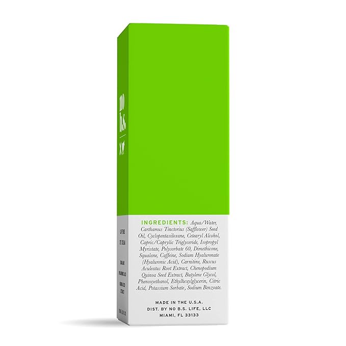 No B.S. Caffeine Eye Cream with Pure Hyaluronic Acid & Plant Based Squalane Oil, Under Eye Cream for Dark Circles & Puffiness, Skin Care for Women & Men, Travel Size, 0.5 FL Oz, and CoQ10 for Wrinkles