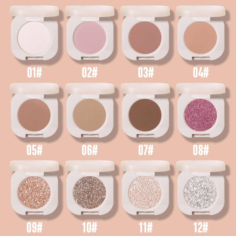 Glitter Eyeshadow Palette,Shimmer Light Nude Eyeshadow Makeup,Neutral Shiny Pressed Powder,Single Vegan Eyeshadow,Highly Pigmented Natural Eyeshadow Palette,Monochrome Long Lasting Glitter Eye Make 09