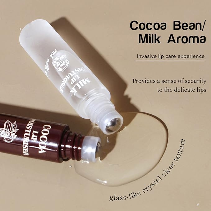 2pcs Lip Balm, Cocoa Bean Lip Oil, Milk Lip Oil, Hydrating Nourishing Roll On Lip Gloss Roll On Design Overlay Different Aroma