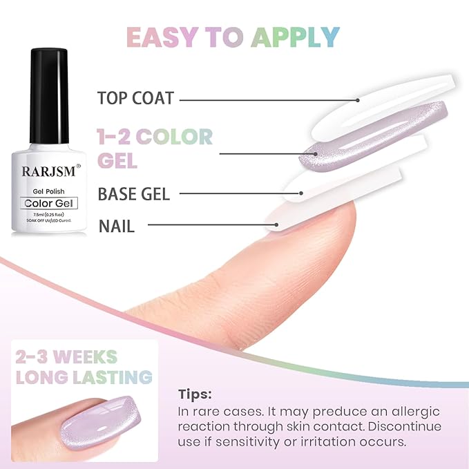 RARJSM Sparkle Diamond Cat Eye Gel Nail Polish Set 6 Colors Nude Pink Milky Jelly Purple Green Blue Silver Glitter Cateye Gel Polish with Magnet Stick UV LED Curing Requires Soak Off Home Salon Diy