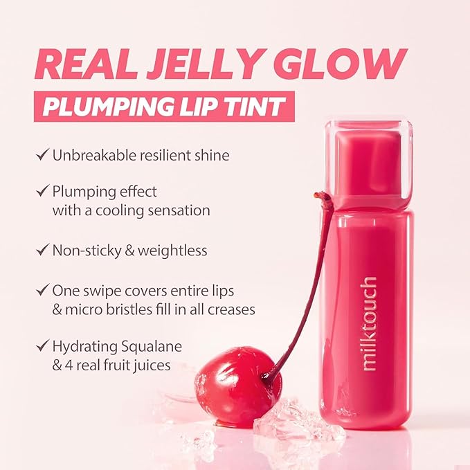 MILKTOUCH Jelly Fit Lip Tint (06 Chericious) with Cooling Plumping Effect and Water-Based Non-Sticky Texture | Long Lasting Korean Beauty Lipstain Tinted Gloss Oil Brown K Makeup