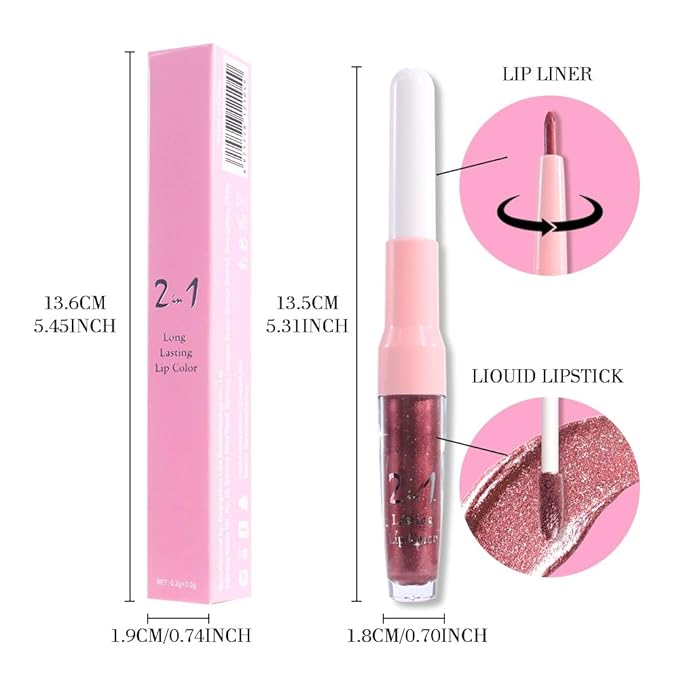 evpct Dark Wine Red Metallic Glitter Lip Liner and Lipstick Combo Lip Gloss Stain Set Makeup for Women Long Lasting Waterproof 24, Mauve Plum Frosted Metallic Shimmer Glossy iridescent Liquid Lipstick