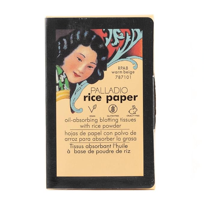 Palladio Rice Paper Facial Tissues for Oily Skin, Face Blotting Sheets Made from Natural Rice, Oil Absorbing Paper with Rice Powder, 2 Sided, Instant Results, Warm Beige, 40 Count, Pack of 1