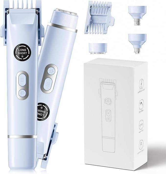 Bikini Trimmer for Women, 4 in 1 Wet/Dry Electric Razors for Women - Dual Head, Painless Rechargeable Portable Womens Razors for Shaving Set for Face, Nose, Eyebrows, Armpits, Bikini Area (Blue)
