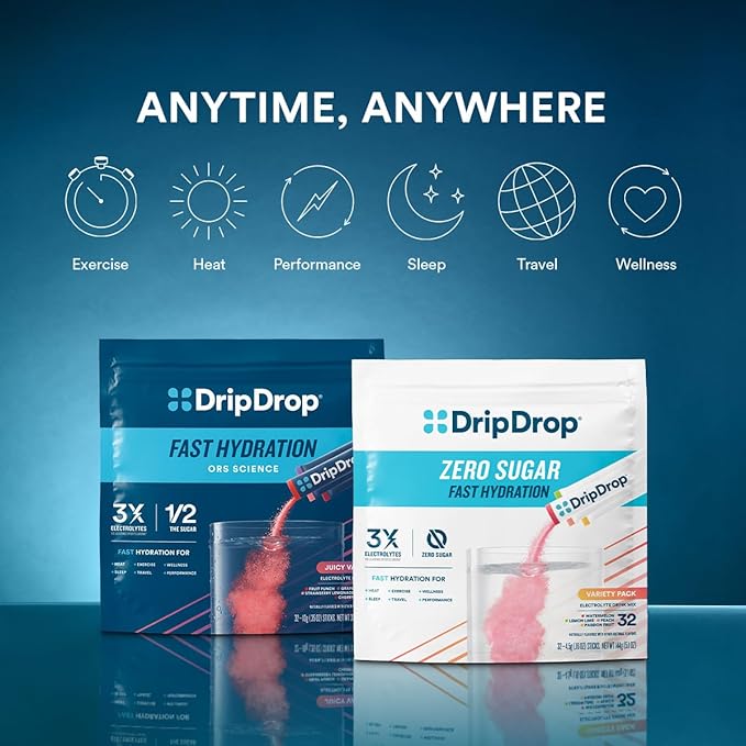 DripDrop Hydration Packets - Grape - Single Serve Electrolytes Powder Drink Mix - Non-GMO, Gluten Free, Vegan - 32 Sticks