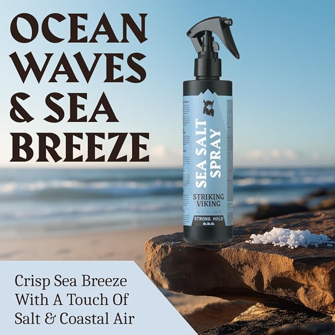 Striking Viking Sea Salt Spray for Men - Strong Hold - 200ml (6.76 Fl Oz) Blue Ocean - Texturizing, Volumizing & Curl Enhancing - Paraben Free - Sea Salt Spray for Hair Women