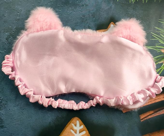 Cute Soft Plush Cat Sleeping Mask for Women Girls, Cute Animal Sleep Eye Cover Mask Eye Funny Blindfold Eyeshade for Night Nap Travel (Pink)