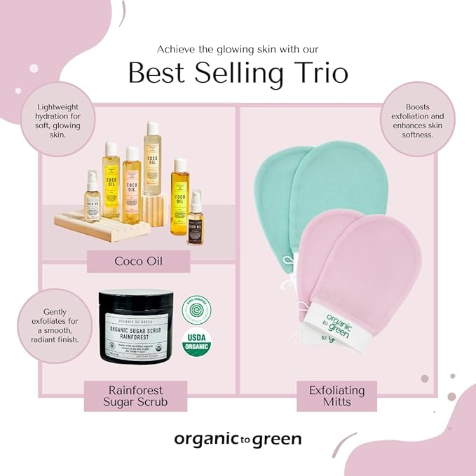 Organic to Green Premium Exfoliating Mitt for Body (2pc) – 100% Vegan Viscose Traditional Body Scrub Washcloth – Body Exfoliator (Pink)