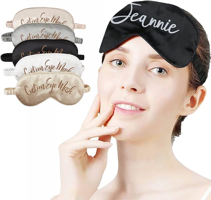 Personalized Eye Masks for Sleeping Add Photo Text Logo Name for Wedding Favor Satin Bachelorette Bridesmaid Gift Black