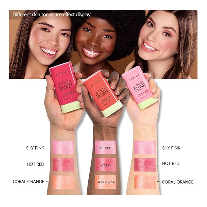 Multi-Use Makeup Blush Stick,Cream Blush Stick,Solid Moisturizer Stick,Waterproof Natural Nude Makeup,Tinted Solid Moisturizer Stick for Eyes Lips Cheek (3#Coral Orange)