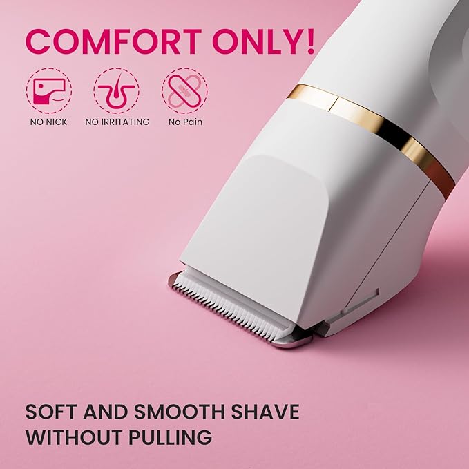 Electric Razors for Women, 5-in-1 Wet/Dry Bikini Trimmer with USB Charge Dock, Deluxe Facial Hair Removal, Wet/Dry Body Shaver for Nose Eyebrows Beard Underarm Leg Arm, IPX7 Waterproof (White)