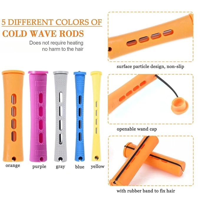 100pcs Hair Curling Rods Set - Plastic Cold Wave Rollers for Natural, Long or Short Hair Styling - Women's DIY Hairdressing Tools in Orange, Purple, Gray, Blue, Yellow