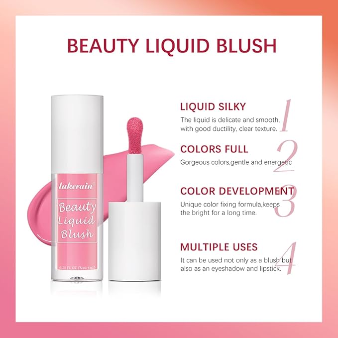 Liquid Blush for Cheeks Makeup Face Blush, Weightless Cream Formula, Smudge Proof Long-Wearing Pigmented Blush, Natural Look Makeup Face Blushes, Shimmer Finish, Dainty - 03# In hot pink