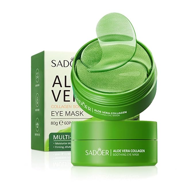 Aloe Vera Under Eye Mask,60 PCS Aloe Vera Gel Eye Mask Skin Care,Hyaluronic Acid Collagen Under Eye Patches for Dark Circles and Puffiness,Reduce Wrinkle Patches,Improves & Firms Eye Skin