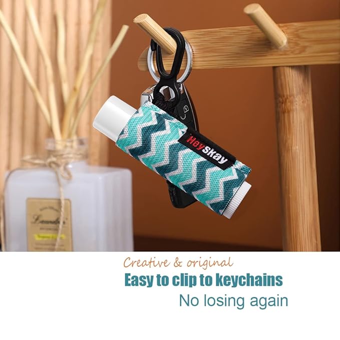 5pcs Lip Balm Holder Keychain Lipstick Sleeves Lip Gloss Holder Keychain Chapstick Elastic Sleeves for Men Women(Strip/Wave/Argyle)