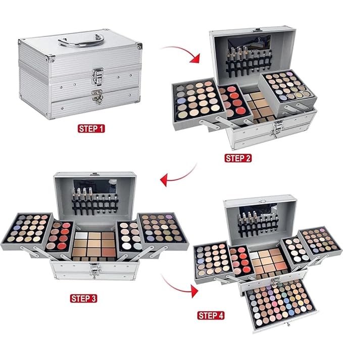 SAMIK 132-Color All-in-One Makeup Kit for Women - Complete Set with Palettes, Contouring, Concealer, Face Powder, Lipgloss, Blusher, Contour, Eyeliner, and Eyebrow Powder in Carry-All Trunk