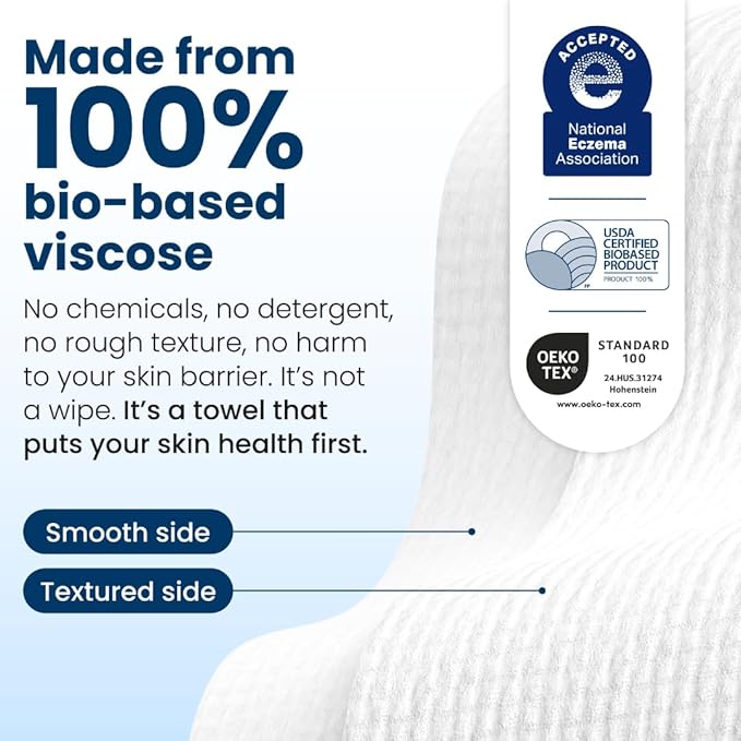 Clean Skin Club Clean Towels XL, USDA Certified 100‪%‬ Biobased Dermatologist Approved Disposable Face Towelette, Facial Washcloth, Makeup Remover Dry Wipes, Ultra Soft, 150 count, 3 pack