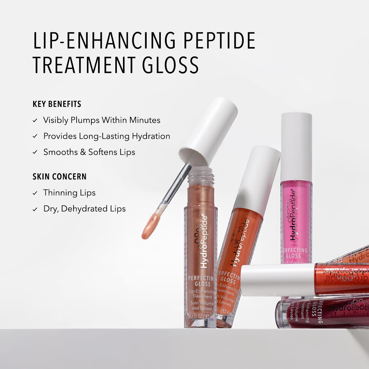 HydroPeptide Perfecting Gloss, Lip Plumping Gloss & Hydrating Treatment, Volumizing Collagen-Boosting Enhancer with Hyaluronic Acid & Peptides, Beach Blush, 0.13 Ounce