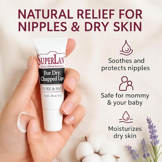 Organic Lanolin Lip Balm For Dry, Cracked, Chapped Lips By Superlan - Natural Lip Moisturizer With Ultra-Pure Medical Grade Lanolin & Jojoba Oil- Kosher Chapstick for Men Women & Children, (3 Pack)