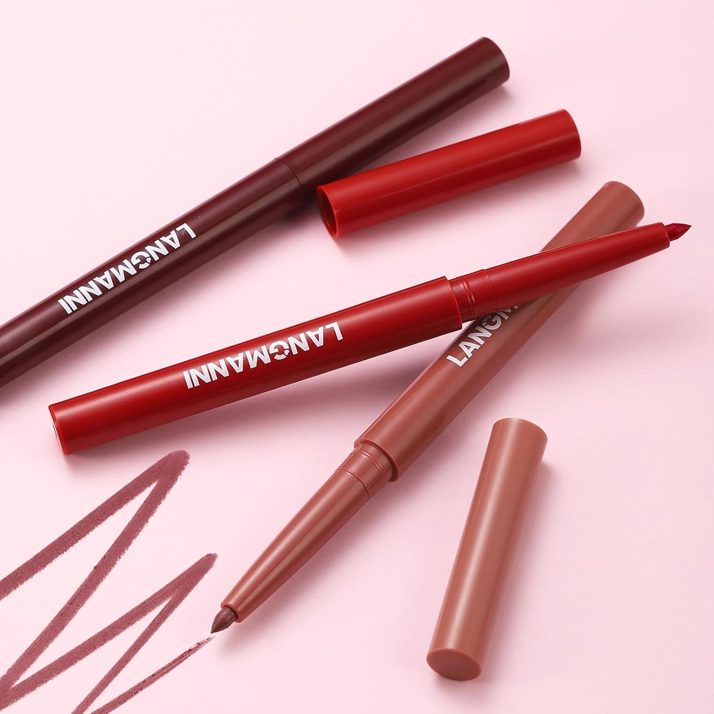 Jolilab 6Pcs Lip Set: 3 Colors Lip Liner+3 Colors Lipstick, Matte/Creamy, Long-Lasting, Bold/Nude Shades for Daily/Party, Vegan, Gift for Makeup Lovers.(#02+04+07)
