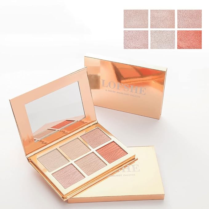 6 Colors Highlighter Makeup Face Palette, Shiny Glow Highlighter Shimmer Metallic Palette Professional Face Contouring Blemish Pallet, Natural Shiny Makeup Face Glitter Blush Cheeks Pallet Contour Illuminator Makeup Highlight Powder for Women