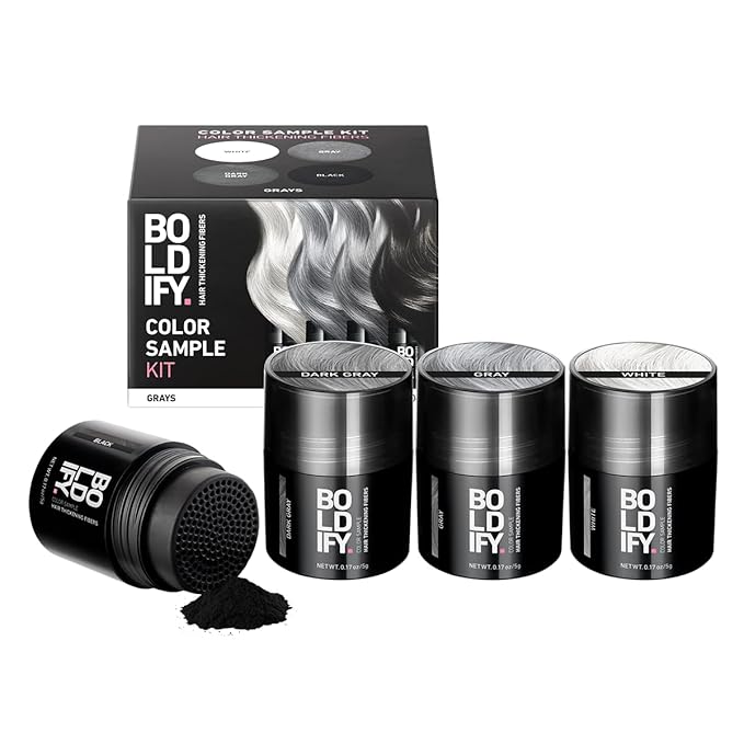 Boldify Hair Fibers Color Sample Kit - Fill In Thinning and Fine Hair for an Instantly Fuller, Thicker Look - 14 Shades for Women & Men - Grays