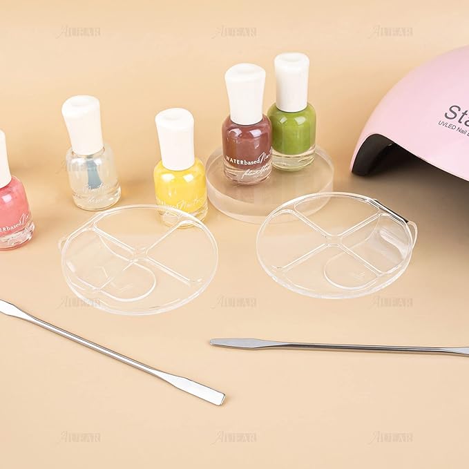 AUEAR, 2 Pack Hand Makeup Mixing Palette Handheld Palette Clear Makeup Cosmetic Palette Nail Art Manicure Palette with 2 Pieces Spatula for Mixing Foundation