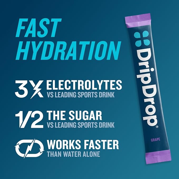 DripDrop Hydration Packets - Grape - Single Serve Electrolytes Powder Drink Mix - Non-GMO, Gluten Free, Vegan - 32 Sticks