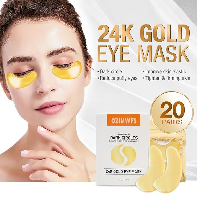 Organic 24K Gold Eye Mask with Collagen. Treatments reduce Puffy Eyes and Dark Circles Reduce Wrinkles and Fine lines