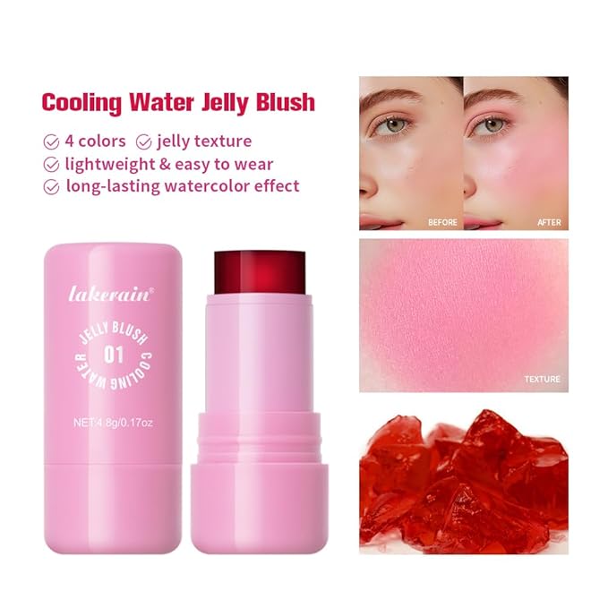 Jelly Cooling Blush Stick, Milk Water Tint, Clear Glossy Long Lasting Sheer Lip & Cheek Stain, Waterproof Light Non-Sticky Buildable Watercolor Finish-Vegan, Cruelty Free (#4 berry, 0.17oz)