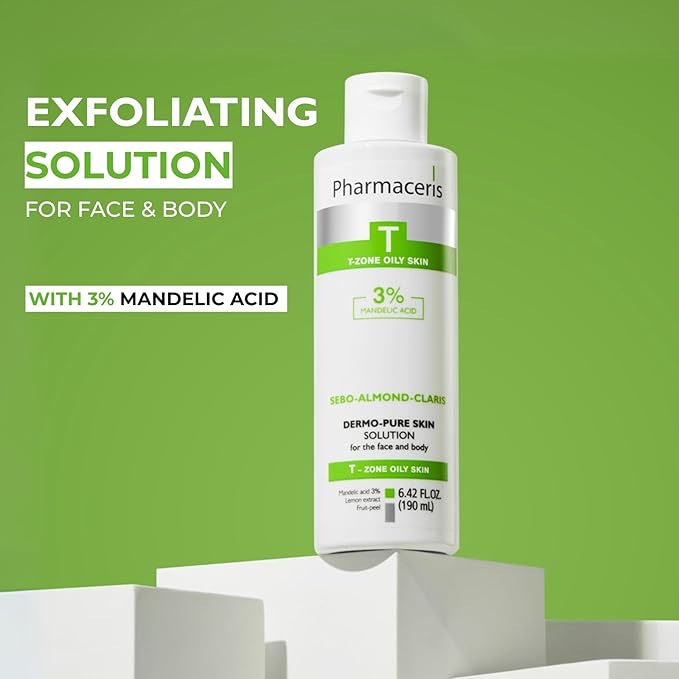 Face & Body Breakout Solution - 3% Mandelic Acid Helps Clarify Blemish & Acne Prone Skin, Face, Back & Chest Pimples Exfoliating & Clearing Treatment, SEBO-ALMOND-CLARIS, 6.42 fl oz