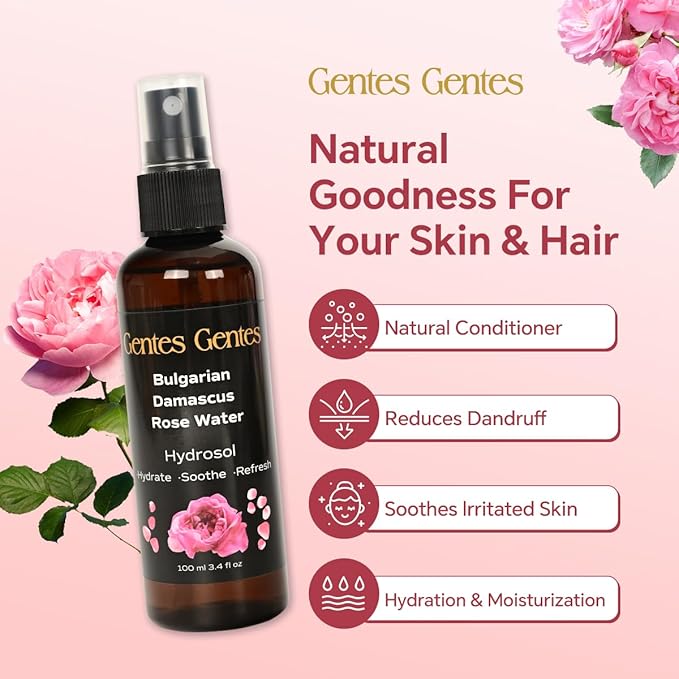 100% Pure Bulgarian Damascus Rose Water Hydrosol – Luxury Facial Toner for Hydration & Radiant Skin, Body Mist & Pillow Spray | Natural Skincare | 3.4 fl oz