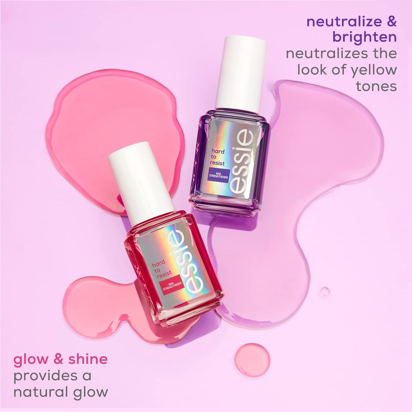 Essie Nail Strengthening Set, Hard To Resist Nail Strengthener, Glow & Shine, Neutralize & Brighten, 0.46 Fl Oz Each